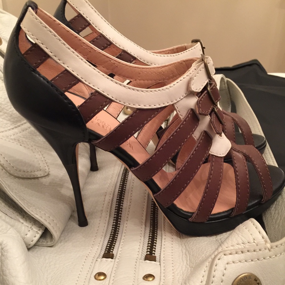 Elegant Brown and Black Strappy Heels